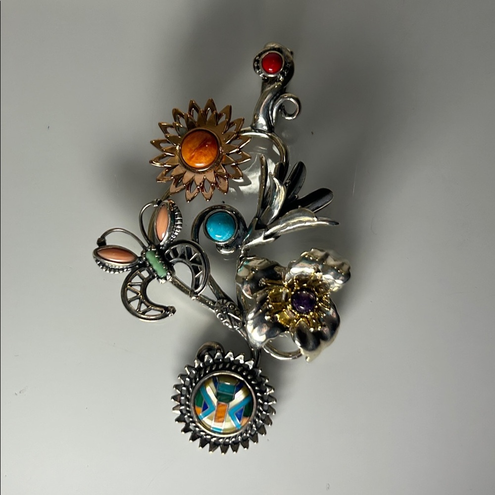 NWOT Carolyn Pollack Sterling Silver Multi Gemstone Floral Enhancer Pendant - Picture 2 of 8